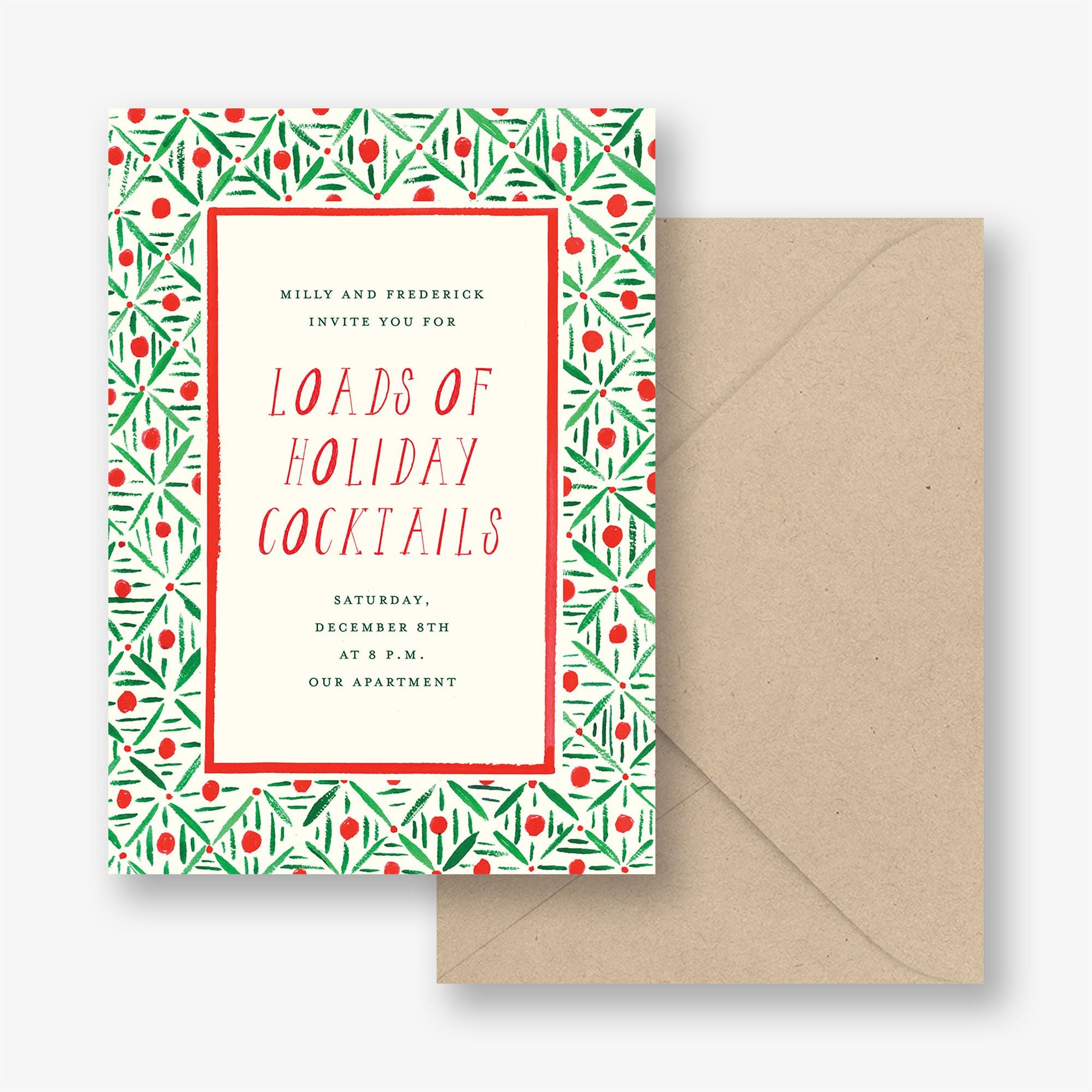Red and Green Pattern Holiday Party Invitation