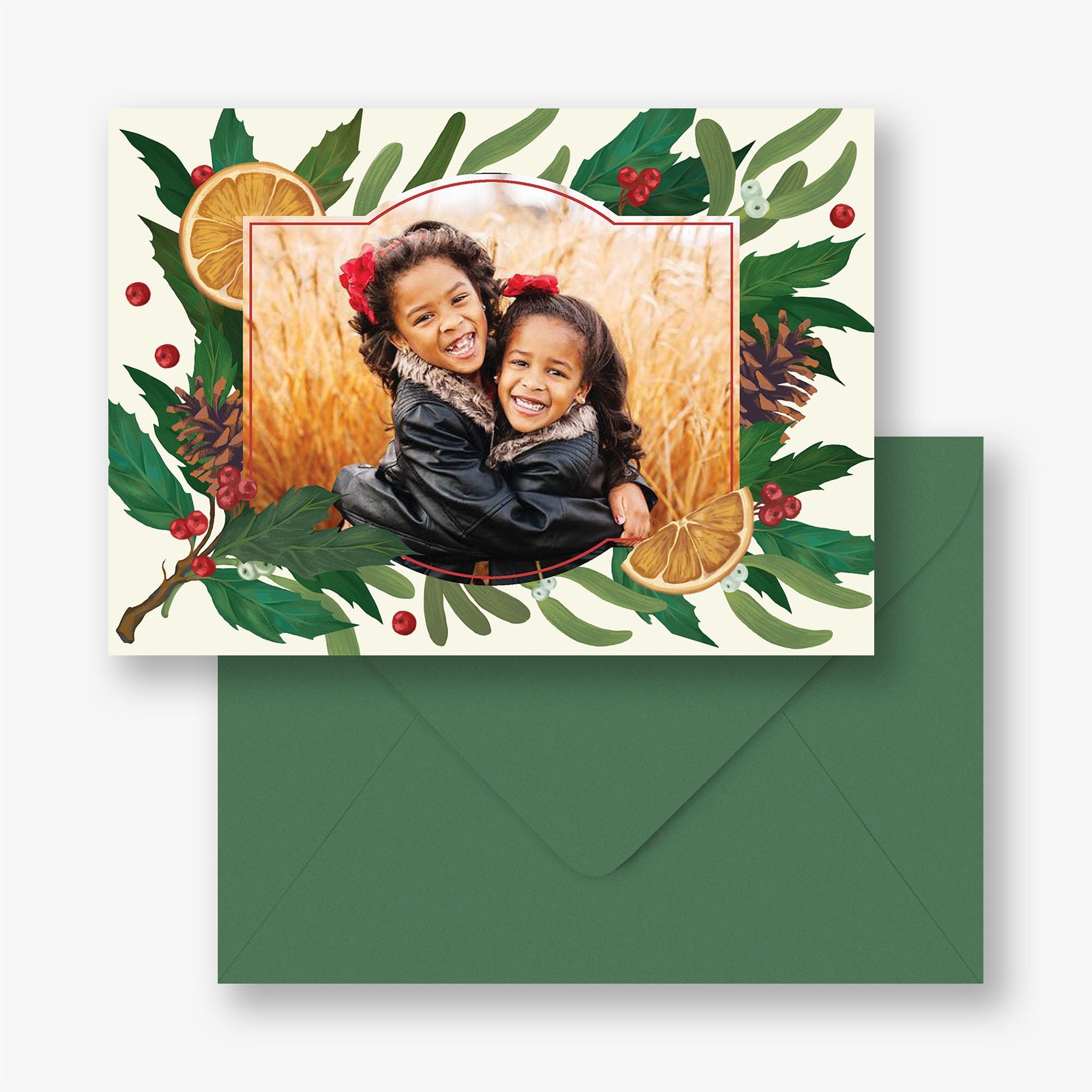 Pine and Orange Holiday Photo Card