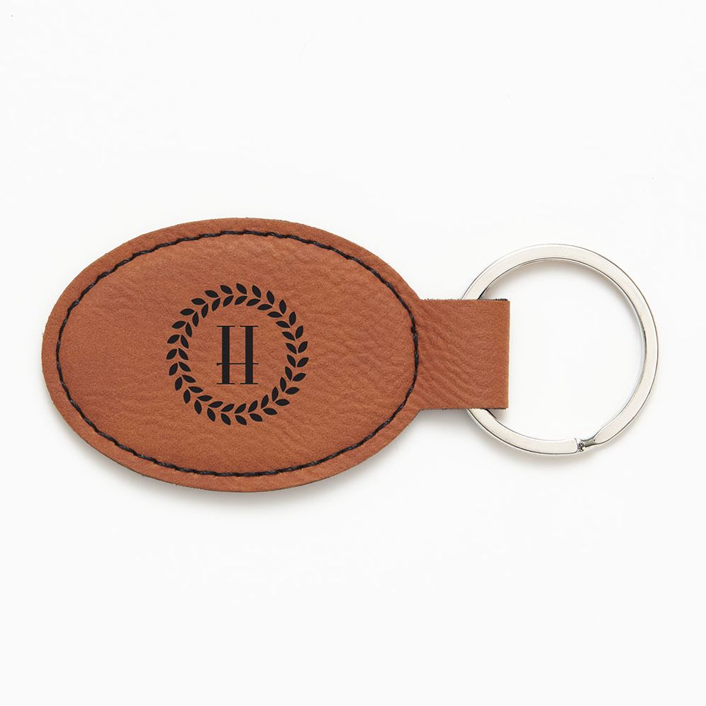 Wreath Monogram Brown Key Fob
