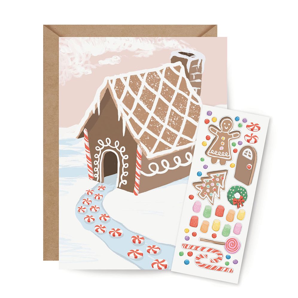 Gingerbread House Sticker Scene Holiday Card