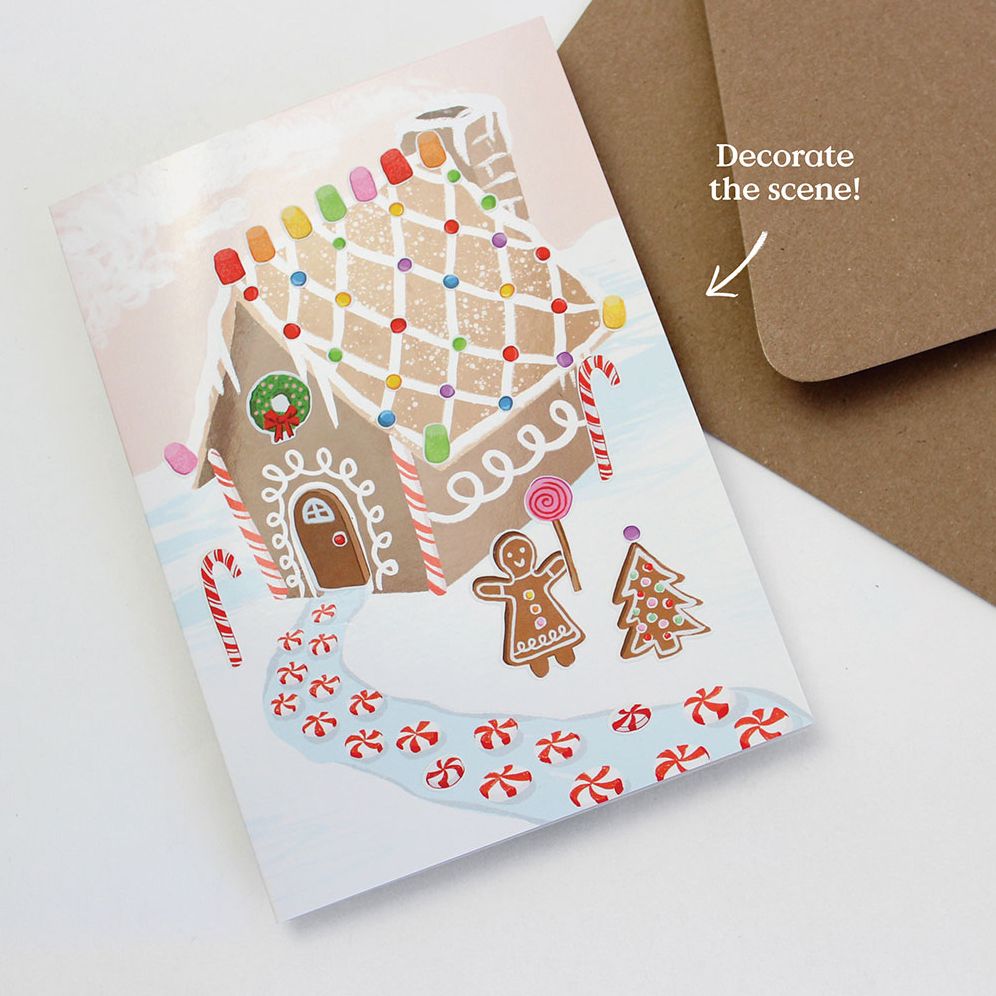 Gingerbread House Sticker Scene Holiday Card