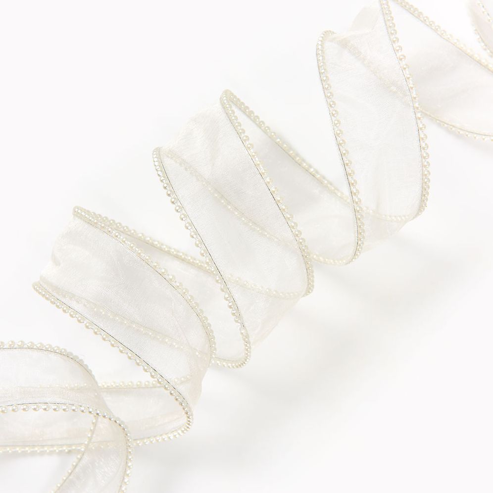 Pearle Cream Wired Ribbon 1.5" 5YD