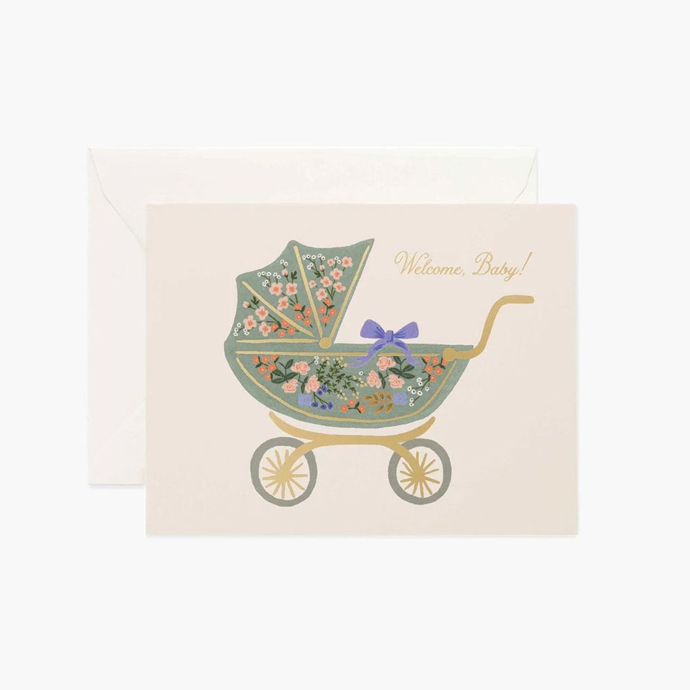 Floral Pram Baby Greeting Card