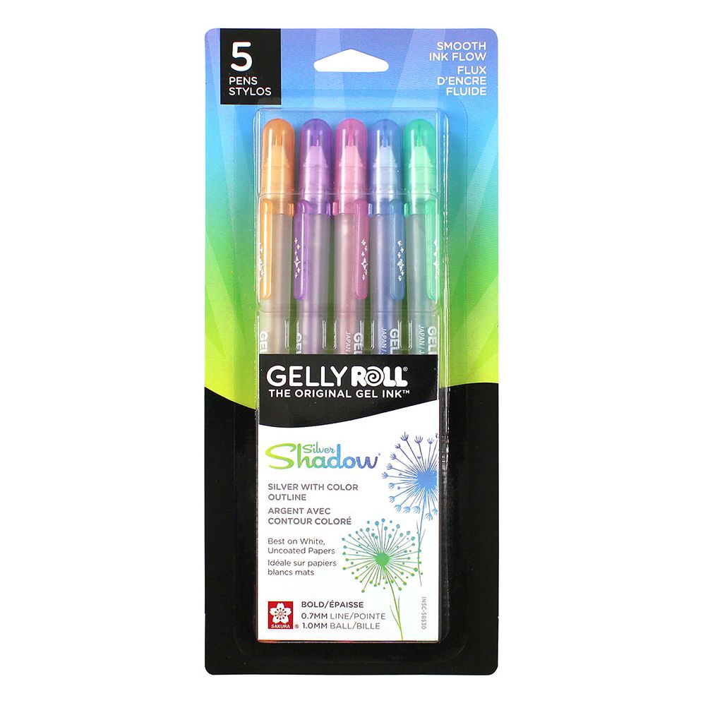 Sakura Gelly Roll Silver Shadow - 5 pk; Contains 1 ea: Blue, Pink, Purple, Green, Orange