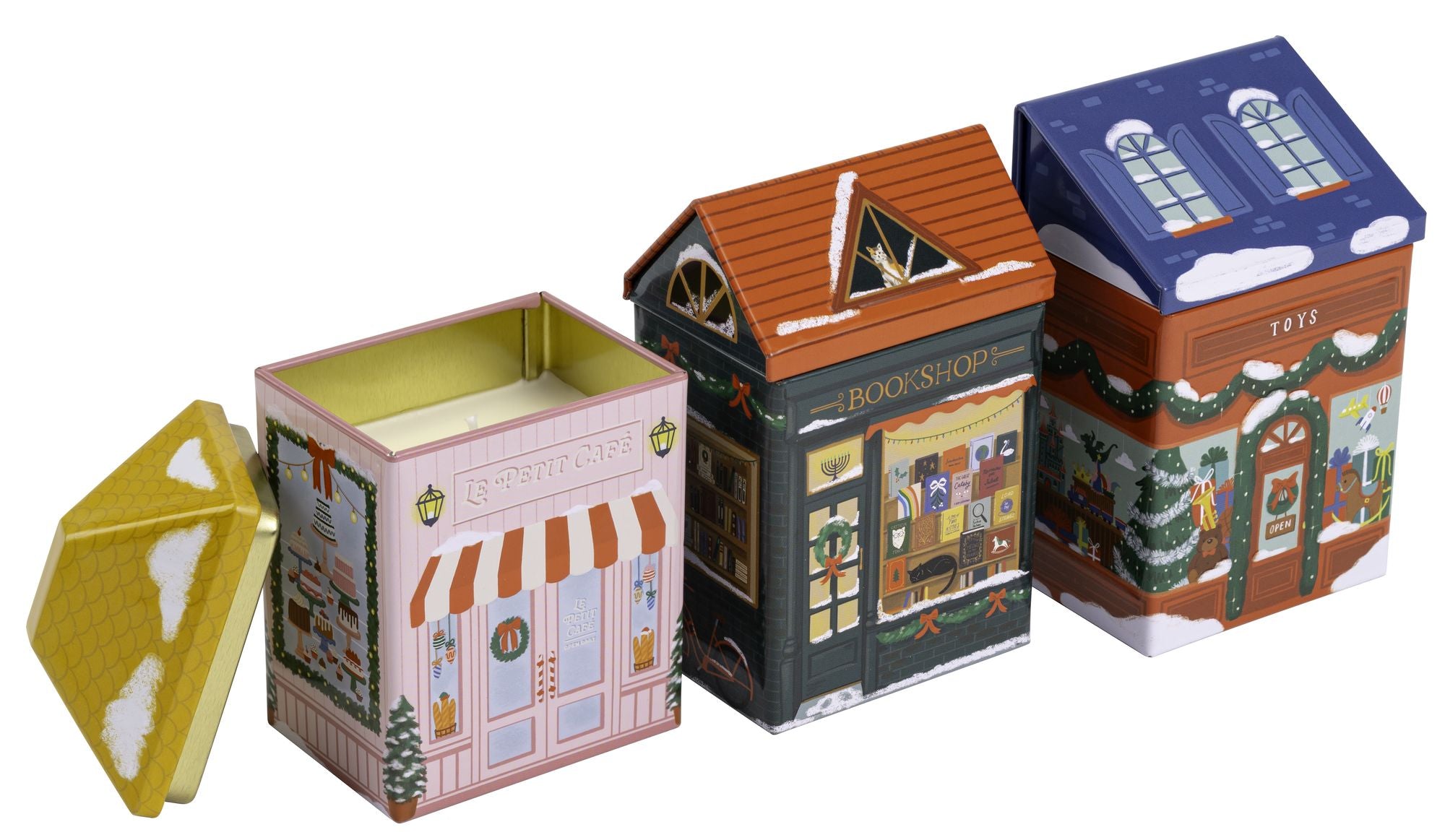 B&N Exclusive Holiday Village Tin Candles - Set of 3 | Paper Source
