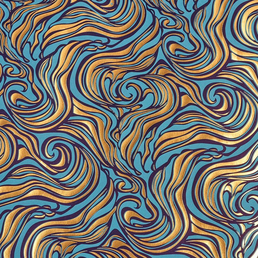 Gold Wavy Marble on Blue Fine Paper