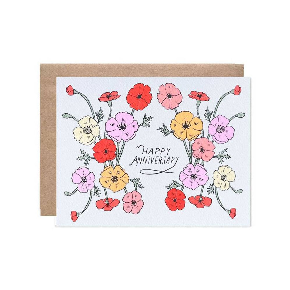 Poppies Happy Anniversary Card