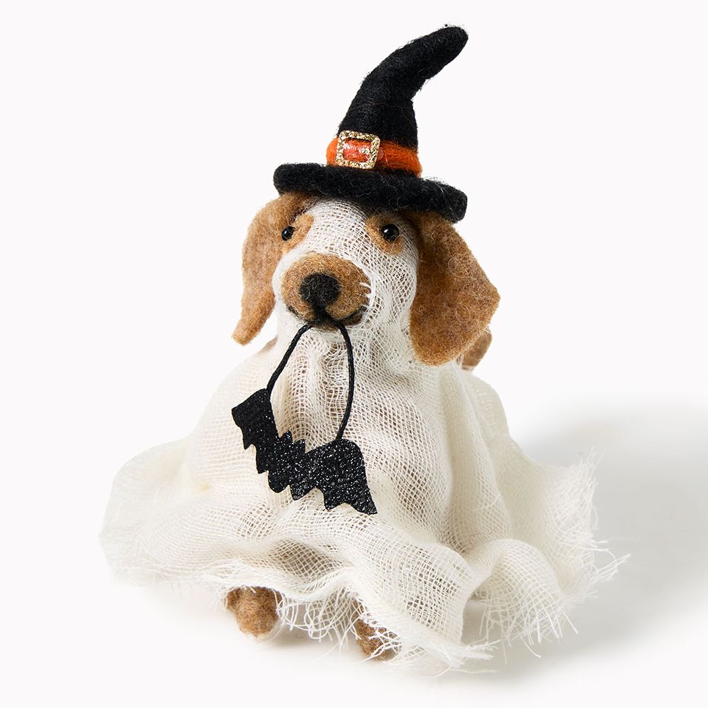 Felted ghost dog ornament