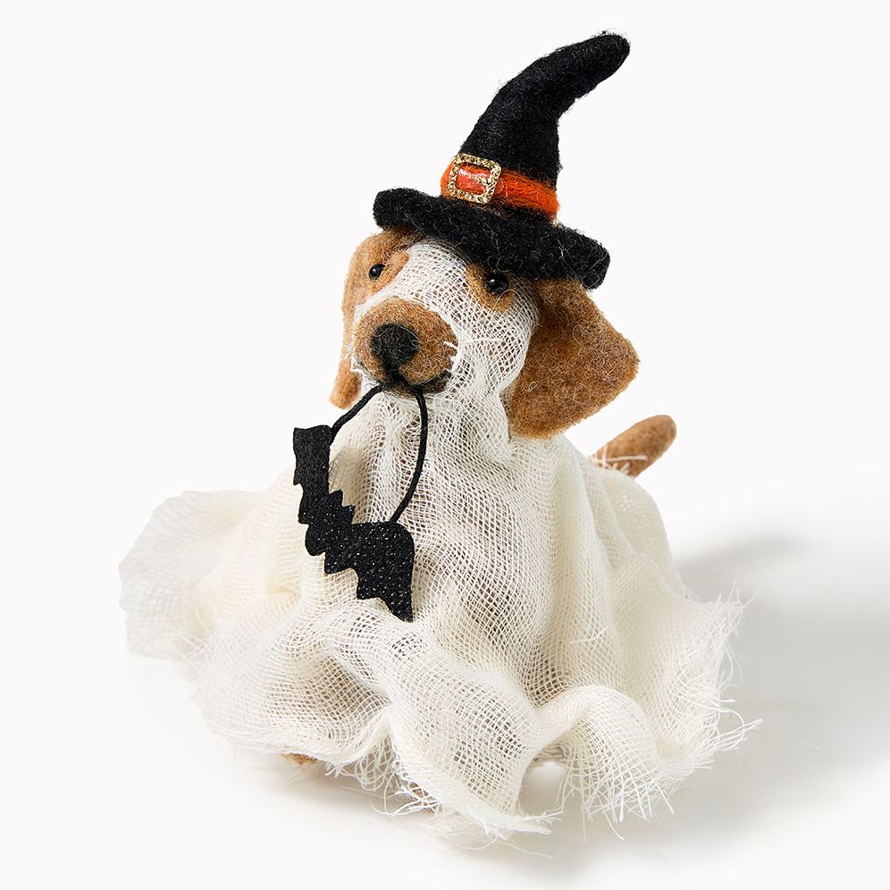 Felted ghost dog ornament