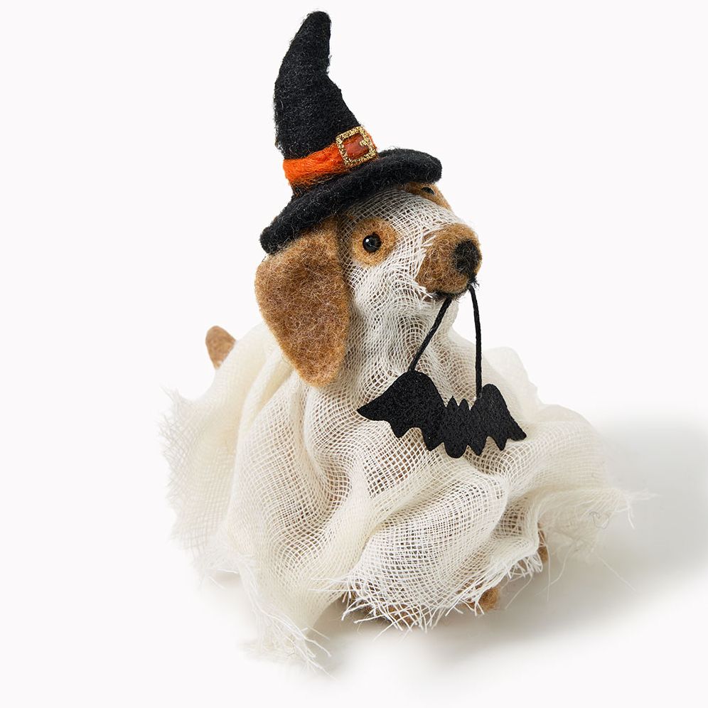 Felted ghost dog ornament