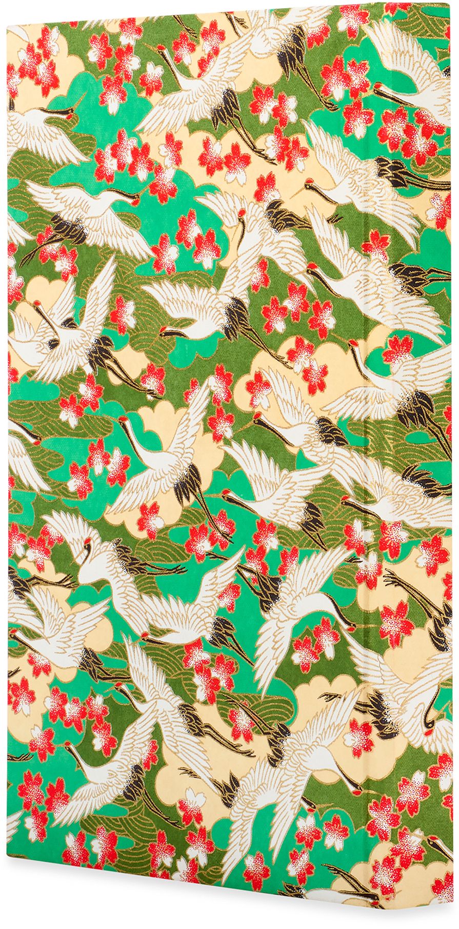 Essential Medium Lined Notebook Red Blossom / Cranes / Green
