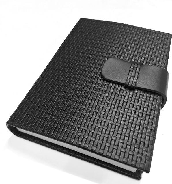 Black Woven Leather Snap Closure Journal | Paper Source