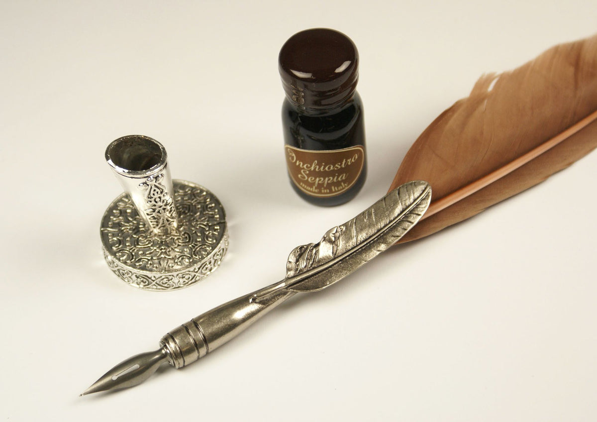 Brown Feather Italian Calligraphy Set