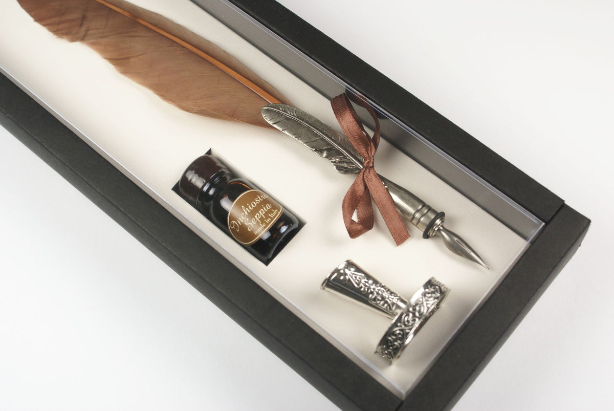 Brown Feather Italian Calligraphy Set