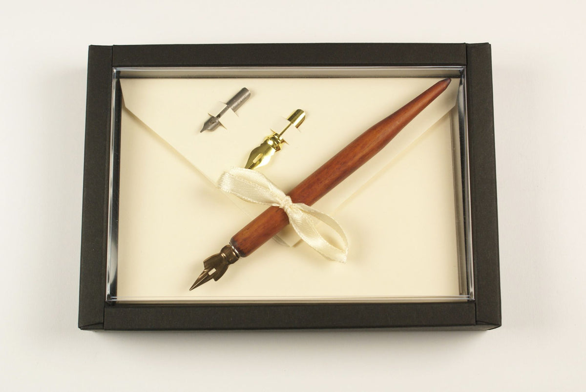 Italian Cream Calligraphy Set with Nibs, Holder and Envelopes