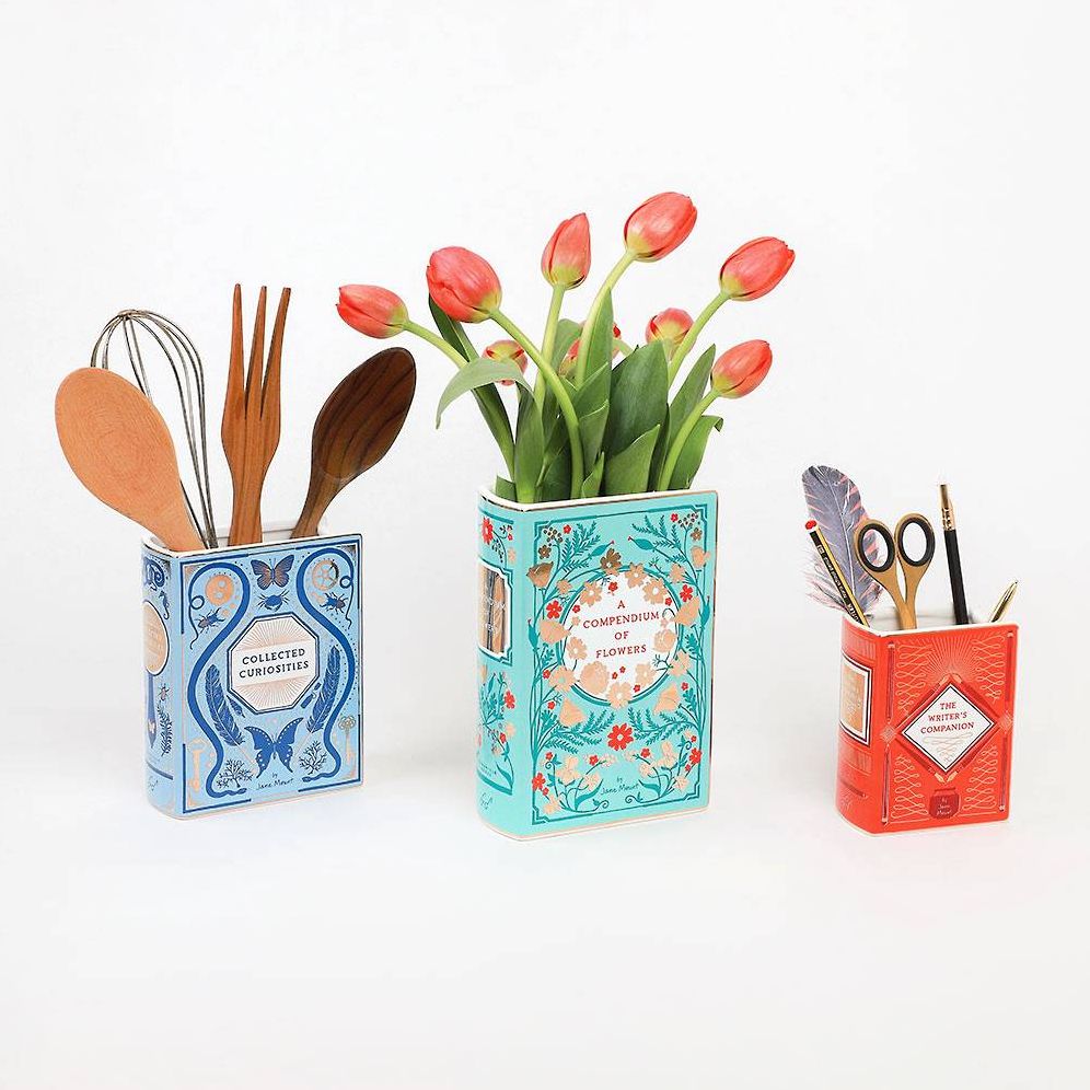 Bibliophile Ceramic Vase: Collected Curiosities illustrated by Jane Mount: (Flower Vase, Desk Vase, Desk Decor)