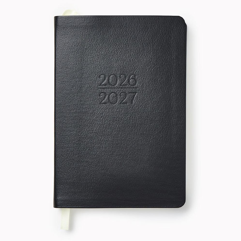 2026-2027 Paper Source Black Leather 12-Month Daily Planner