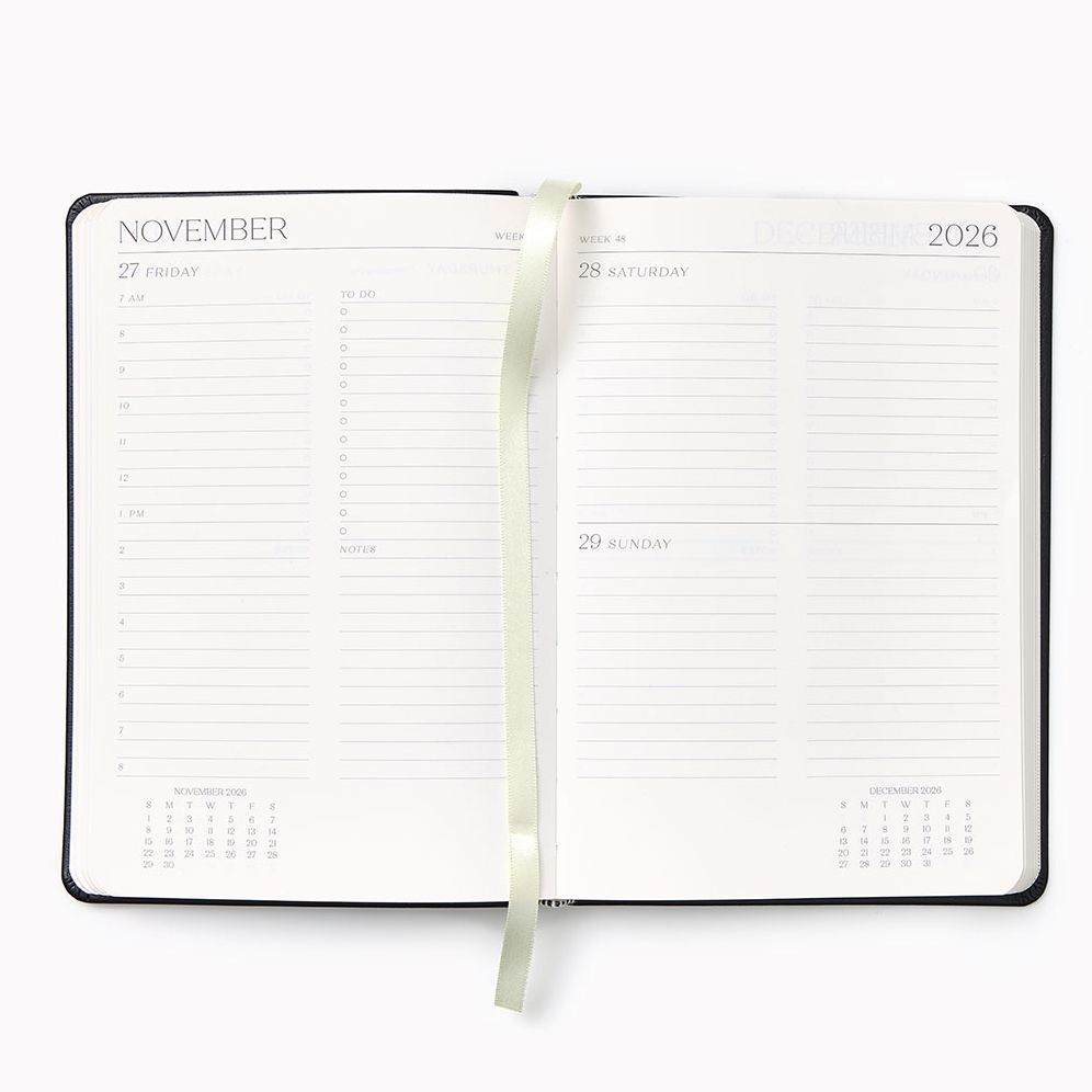 2026-2027 Paper Source Black Leather 12-Month Daily Planner