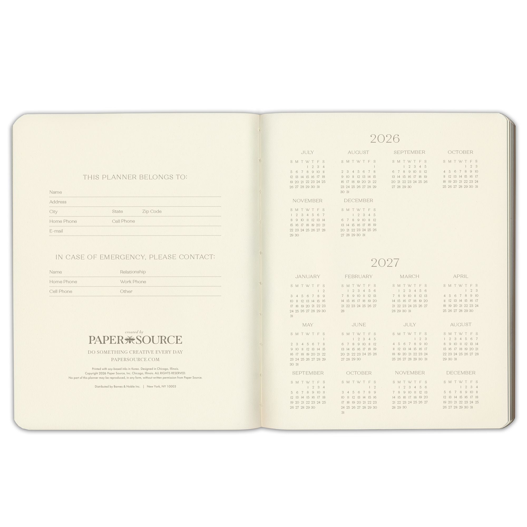 2026-2027 Paper Source Black Leather 18-Month Monthly Desk Planner