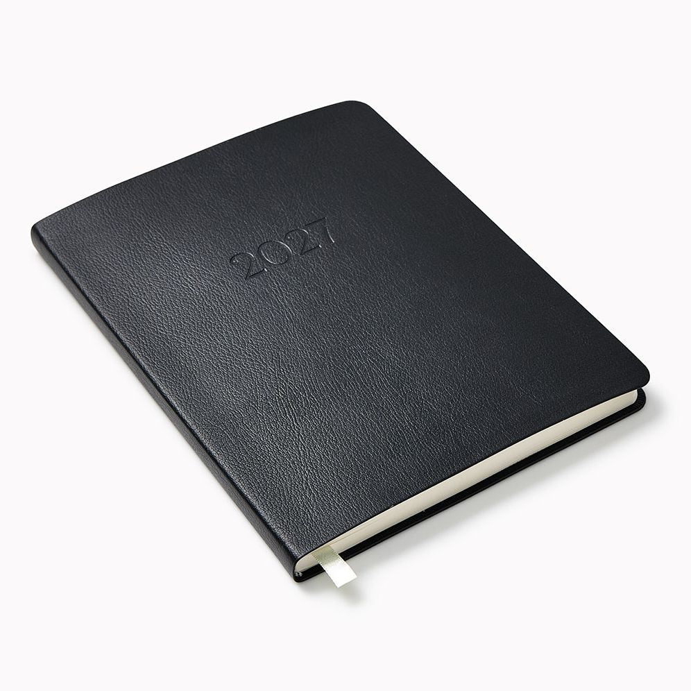2026-2027 Paper Source Black Leather 18-Month Weekly Desk Planner
