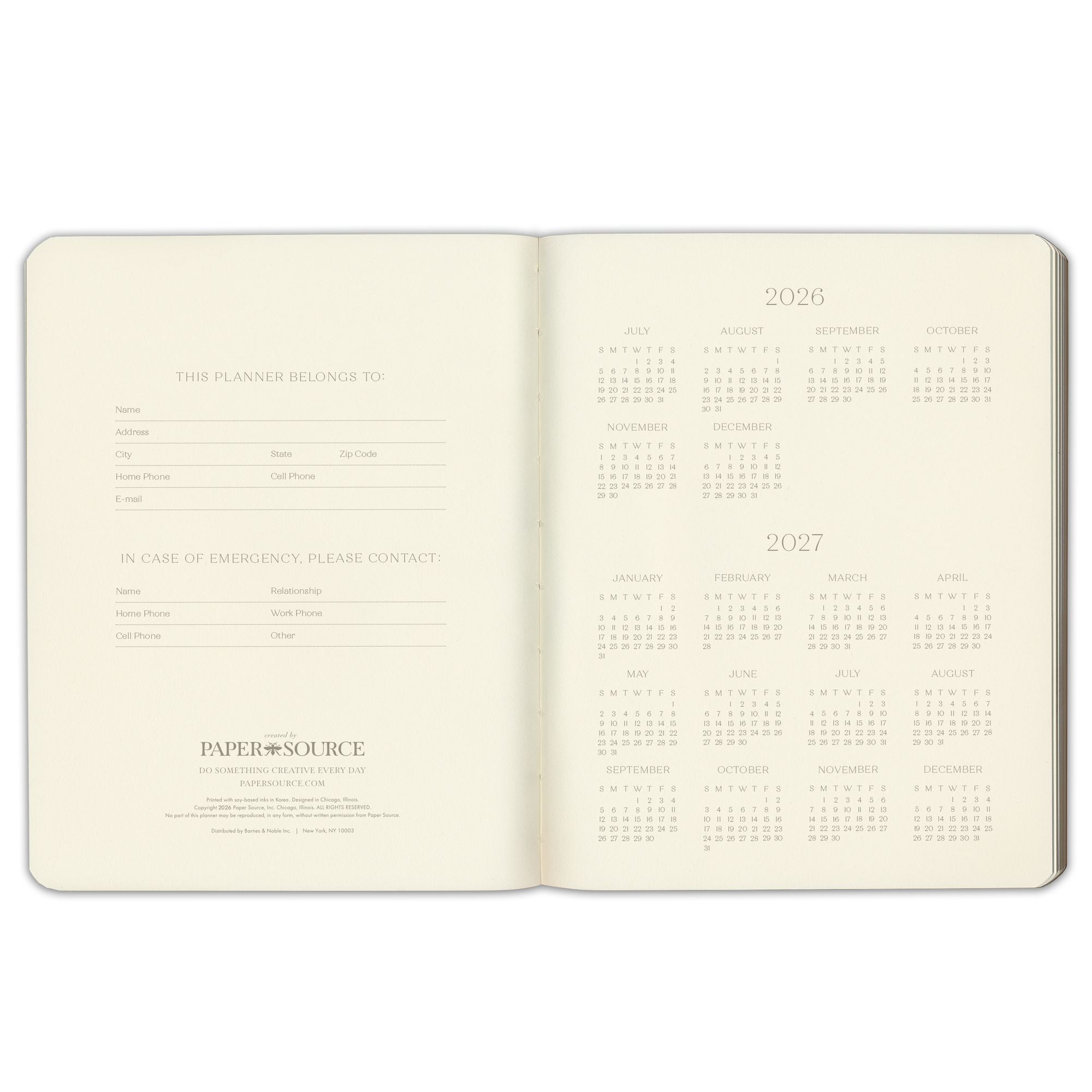 2026-2027 Paper Source Black Leather 18-Month Weekly Desk Planner
