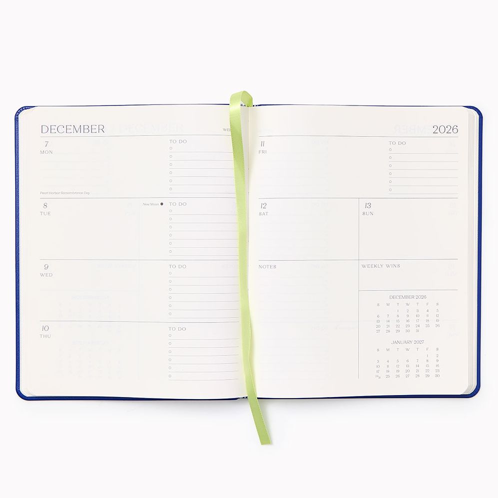 2026-2027 Paper Source Cobalt Blue Leather 18-Month Weekly Desk Planner