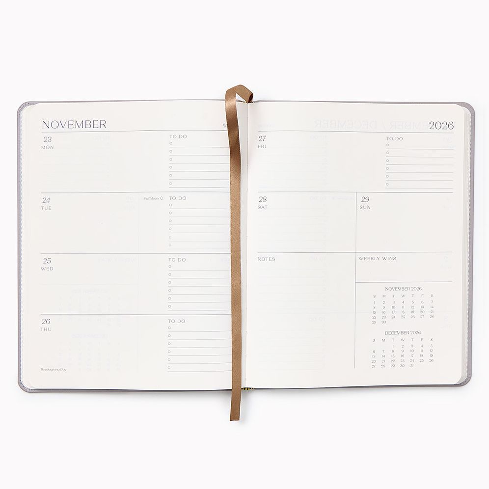 2026-2027 Paper Source Gray Lilac Leather 18-Month Weekly Desk Planner