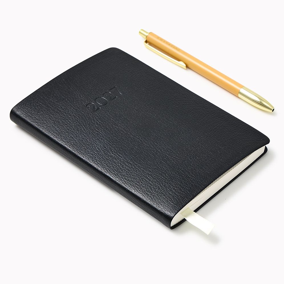 2026-2027 Paper Source Black Leather 18-Month Weekly Pocket Planner