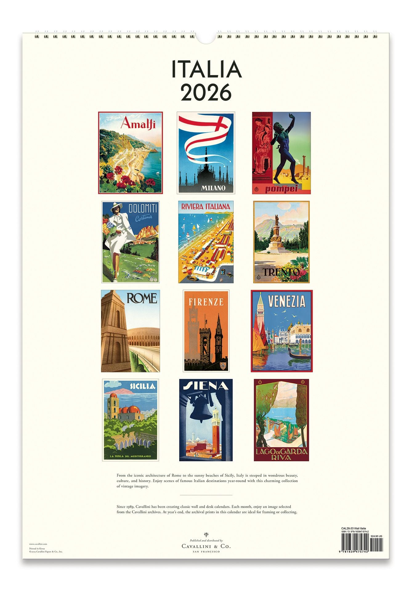 2026 Cavallini Italia Wall Calendar | Paper Source