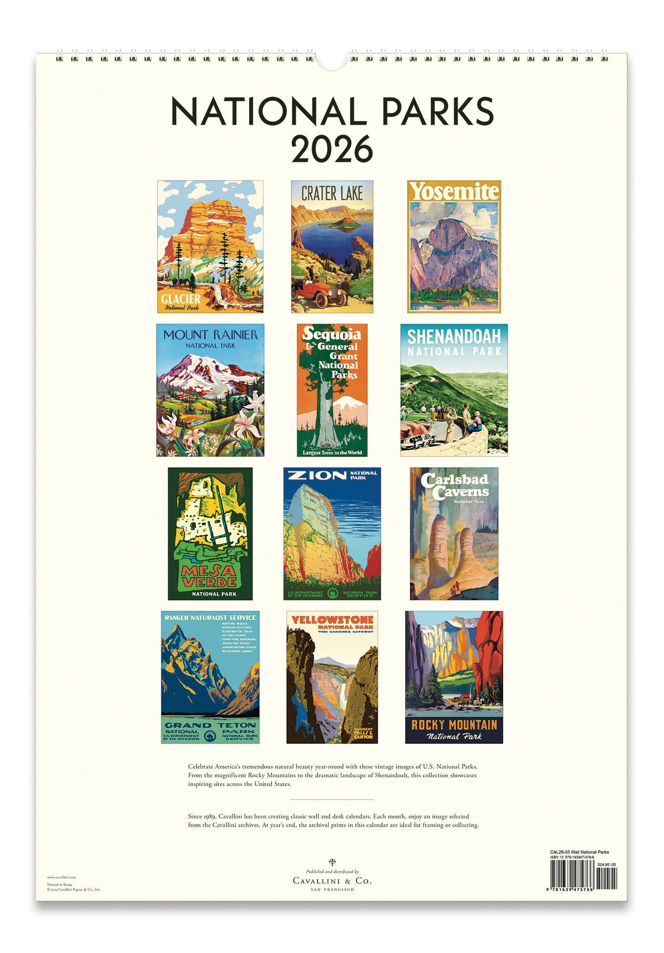 2026 Cavallini National Parks Wall Calendar