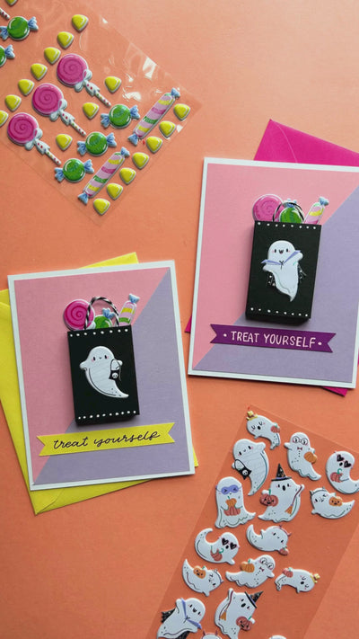 Video showing how to craft a DIY Halloween trick-or-treat candy card.