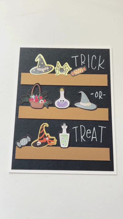 Video showing how to craft a Halloween trick-or-treat themed greeting card.