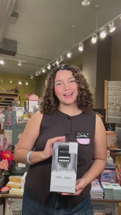 Video of Paper Source staff showing the Custom Stamp Gift Set.