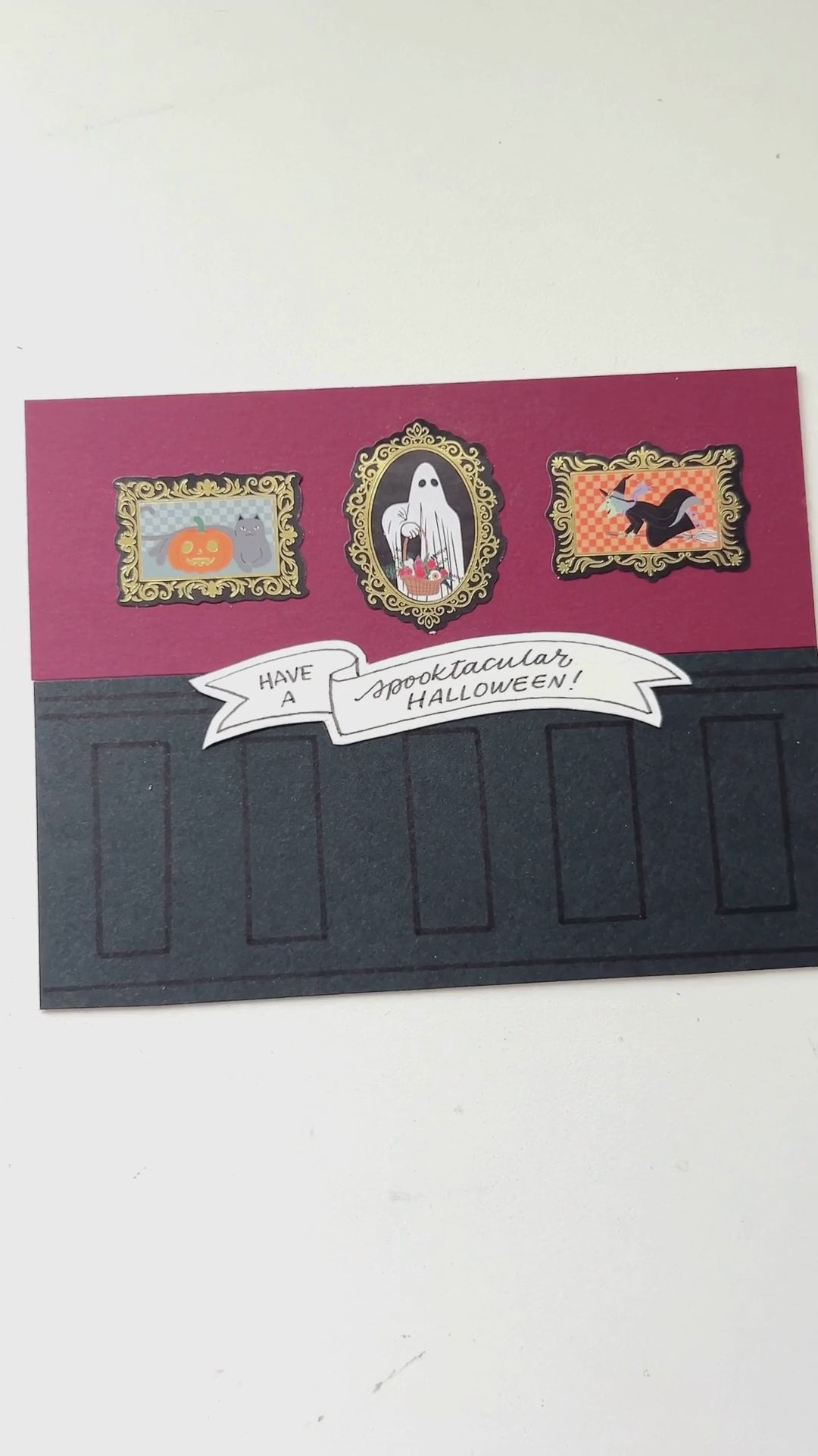 Video displaying how to create a handmade card with a haunted gallery theme.