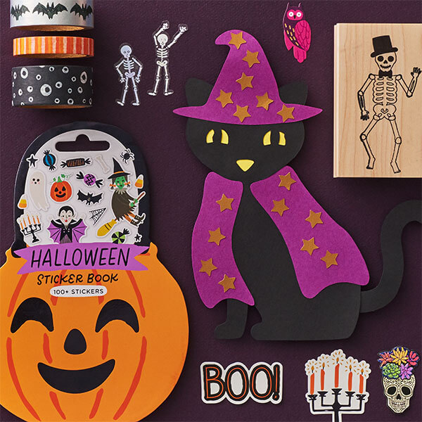 Halloween crafts including rubber stamps, stickers, kits and washi tape.