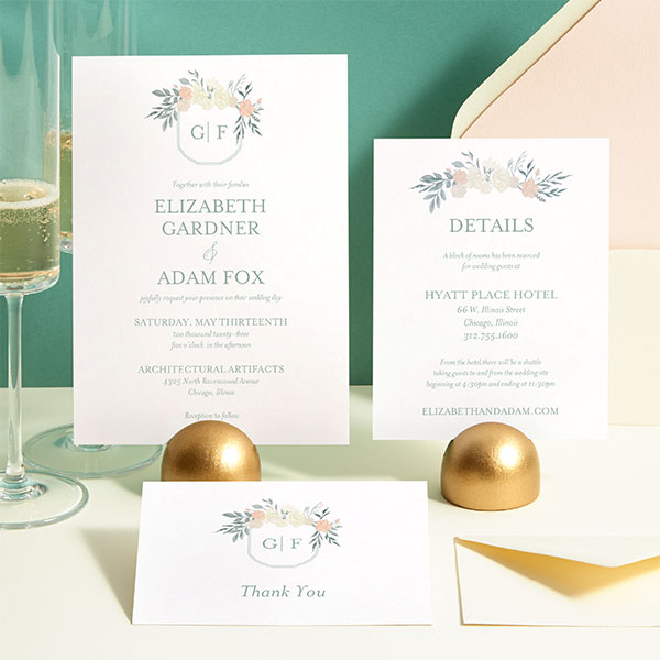 Elegant garden crest wedding invitation design by Paper Source.
