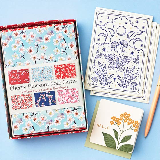 Floral, illustrative, and unique stationery sets.