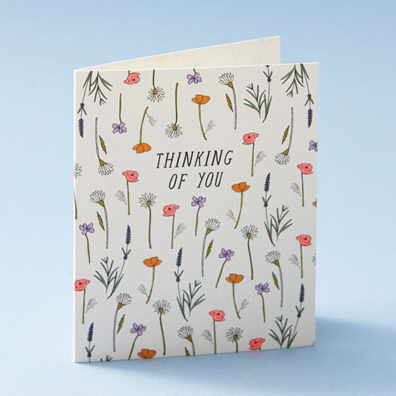 Thinking of you card with illustrated florals.