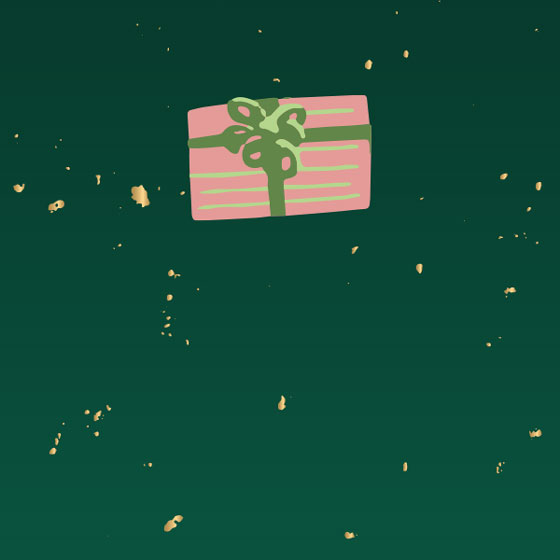 Icon of a wrapped present on a spruce background.