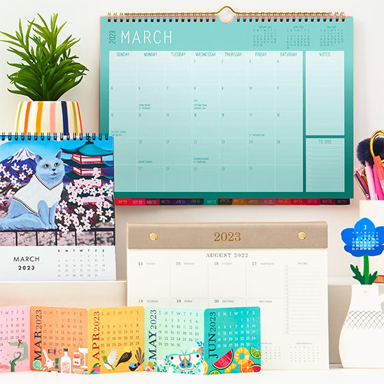 Colorful and beautifully illustrated 2023 calendars.